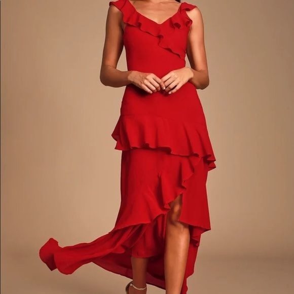 Lulus Dresses & Skirts - New Lulu's Small Calle Red Ruffled Sleeveless Maxi Dress Sexy Party Cocktail
